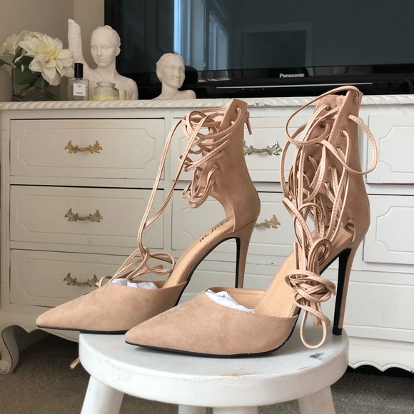 Nasty Gal Shoes - Heels Lace Up Nude Pointed Toe 8.5